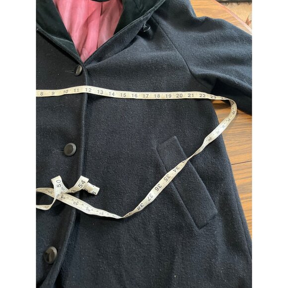 Kristen Blake button front black wool hooded  long coat size 6P - Picture 3 of 9